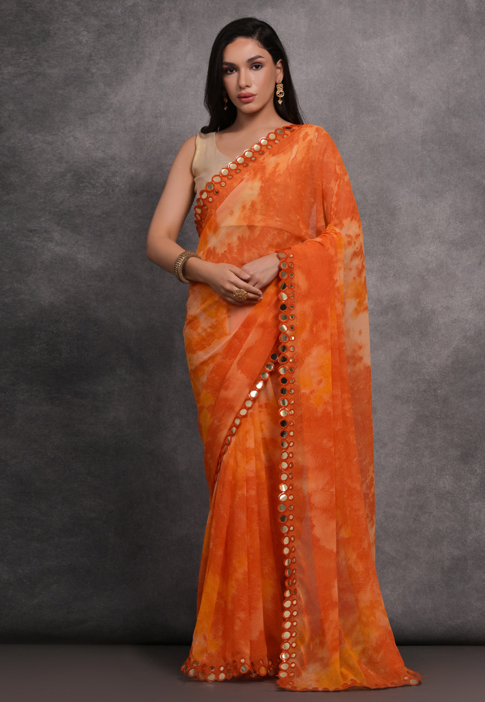 Orange Georgette Saree With Blouse 286473