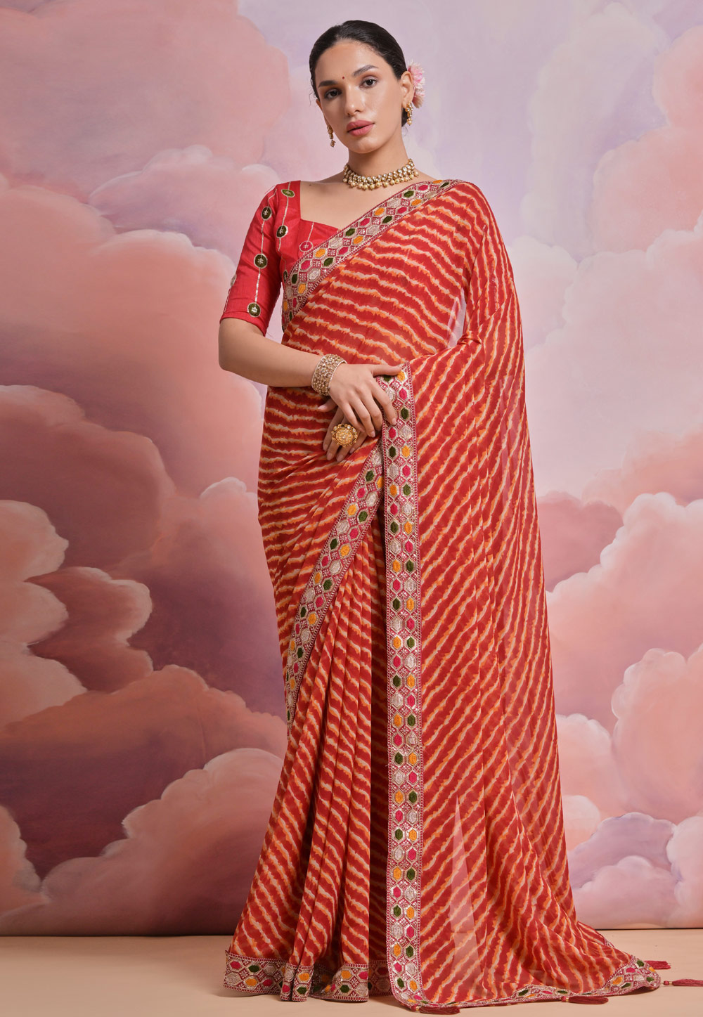 Orange Georgette Saree With Blouse 286457