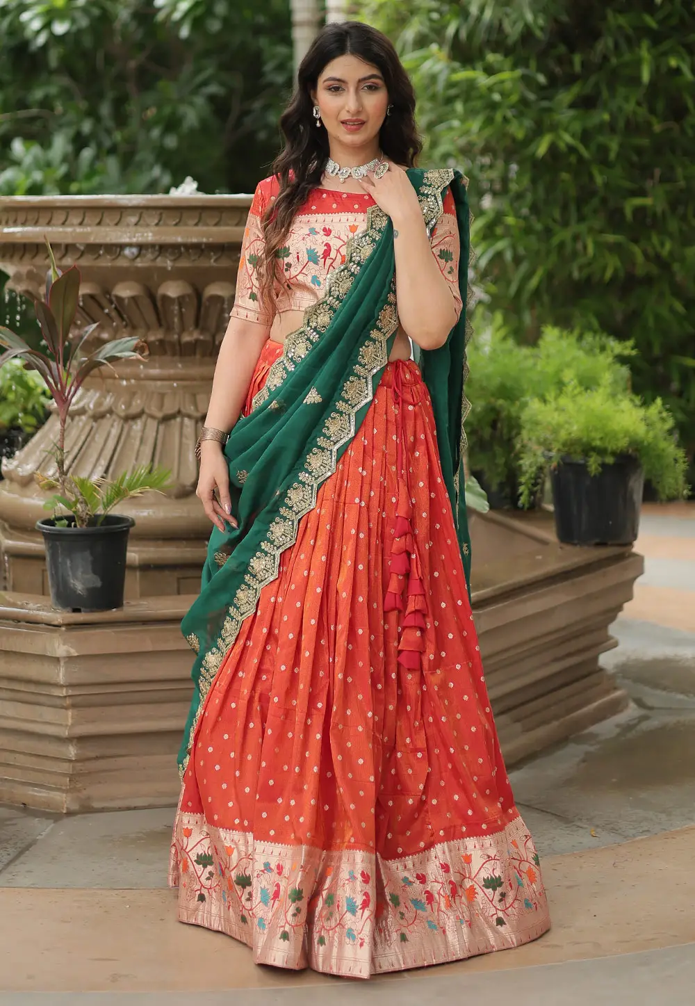 Orange Jacquard A Line Lehenga Choli 297015