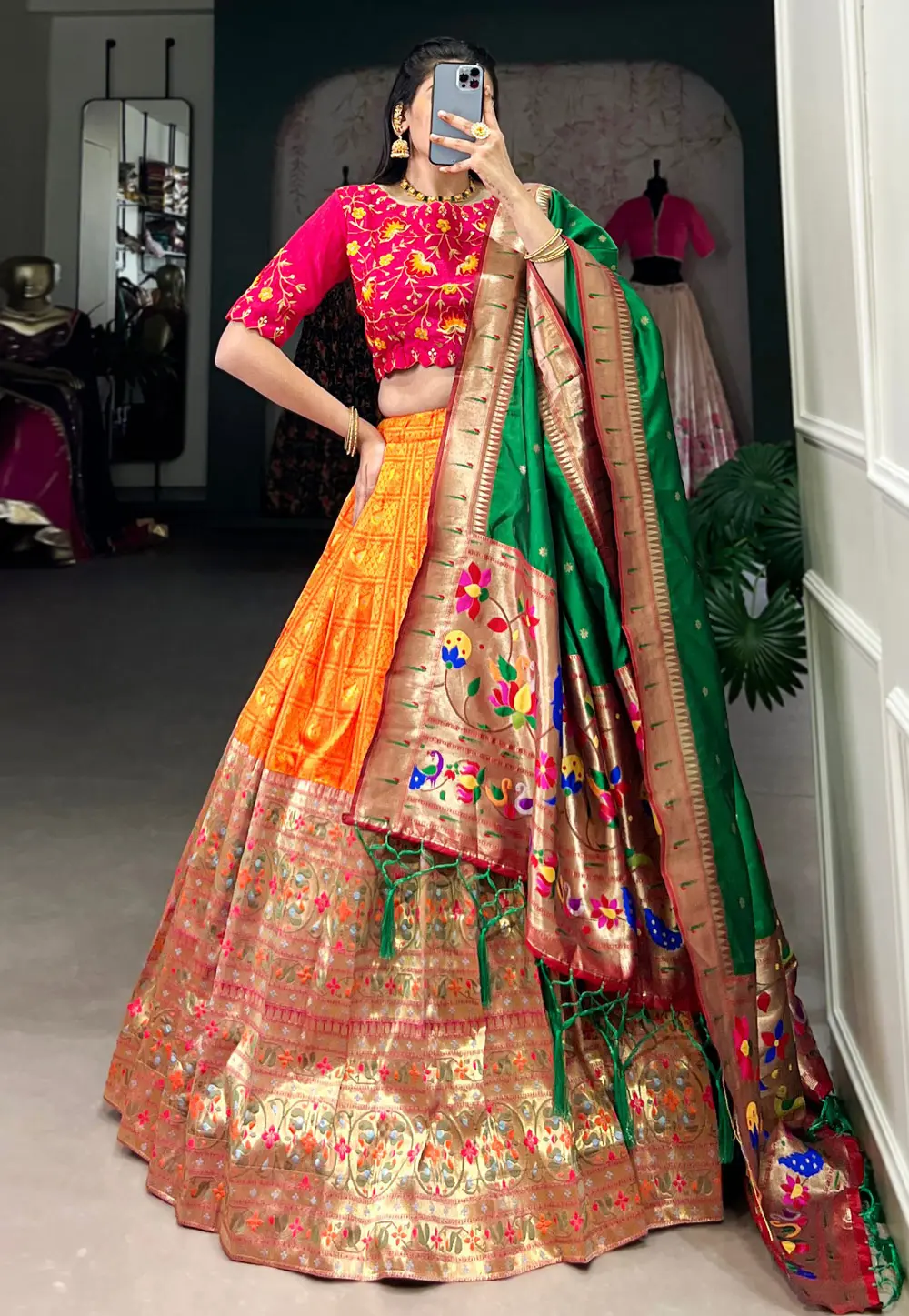 Orange Jacquard Circular Lehenga Choli 300137