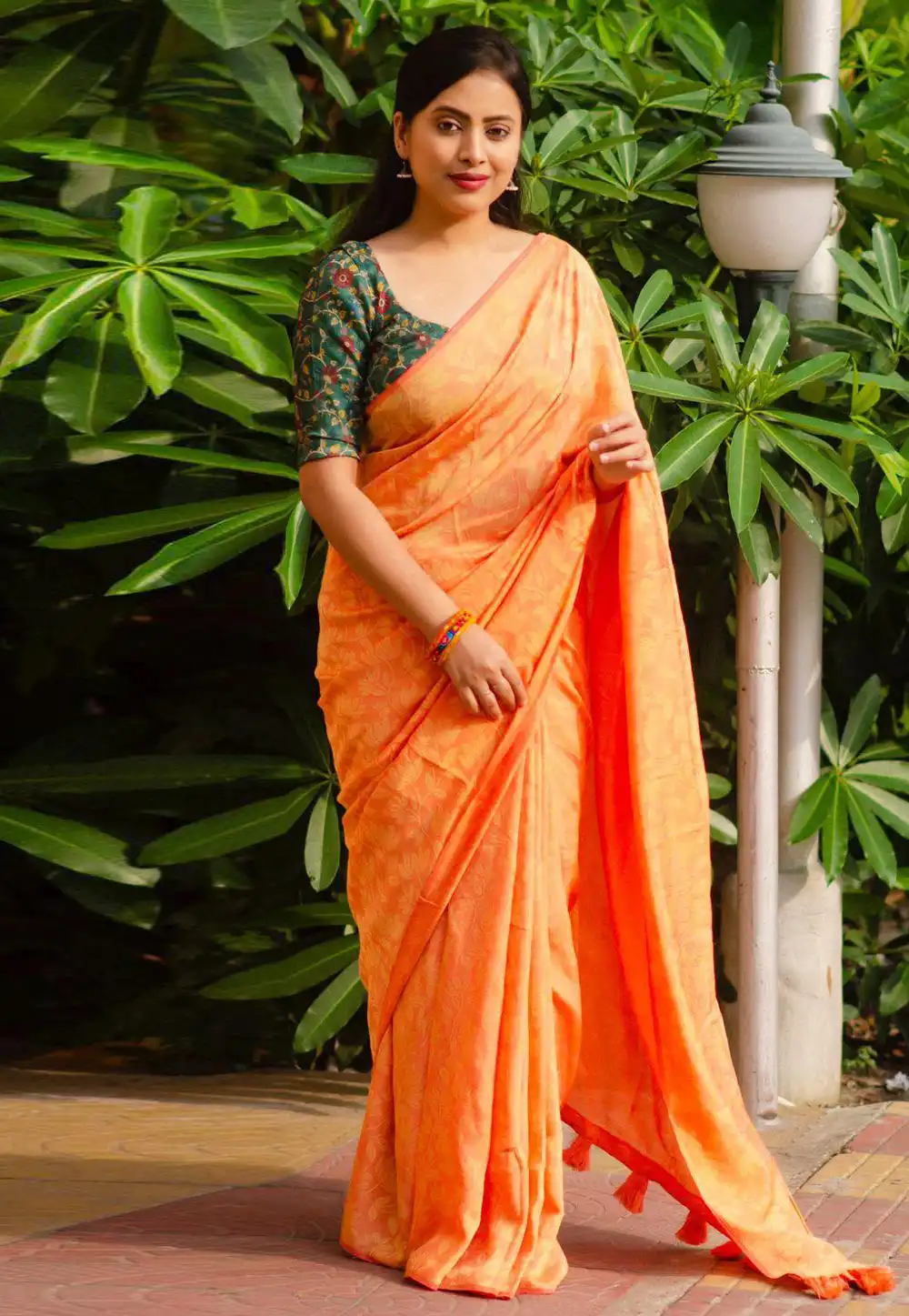 Orange Jute Silk Saree With Blouse 289725