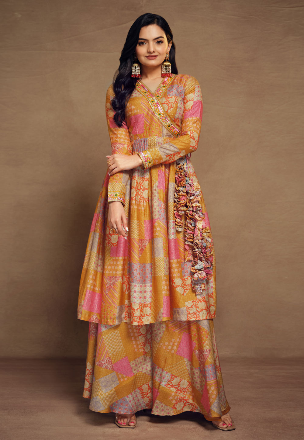 Orange Muslin Kurta Set With Palazzo 286691