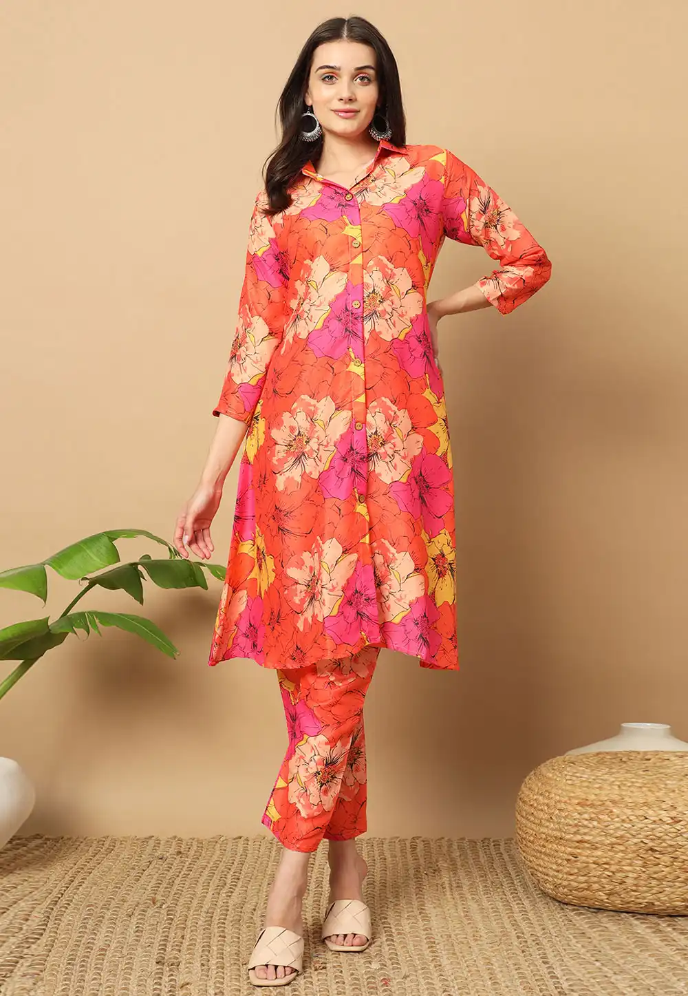 Orange Muslin Kurta Set With Pent 291237