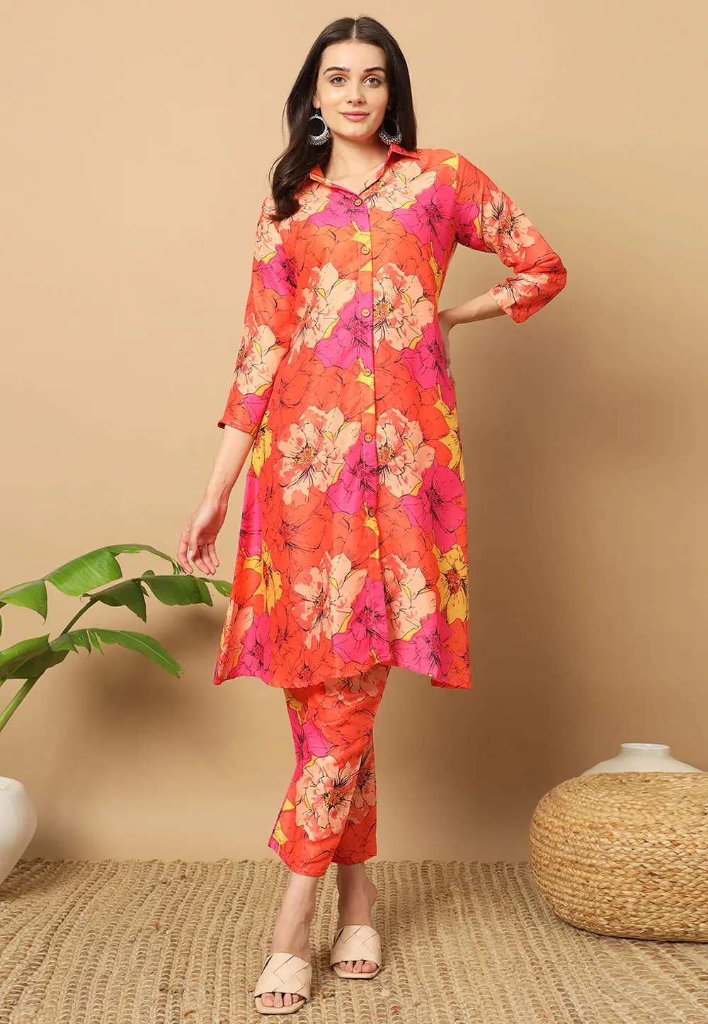 Orange Muslin Kurta Set With Pent 301392