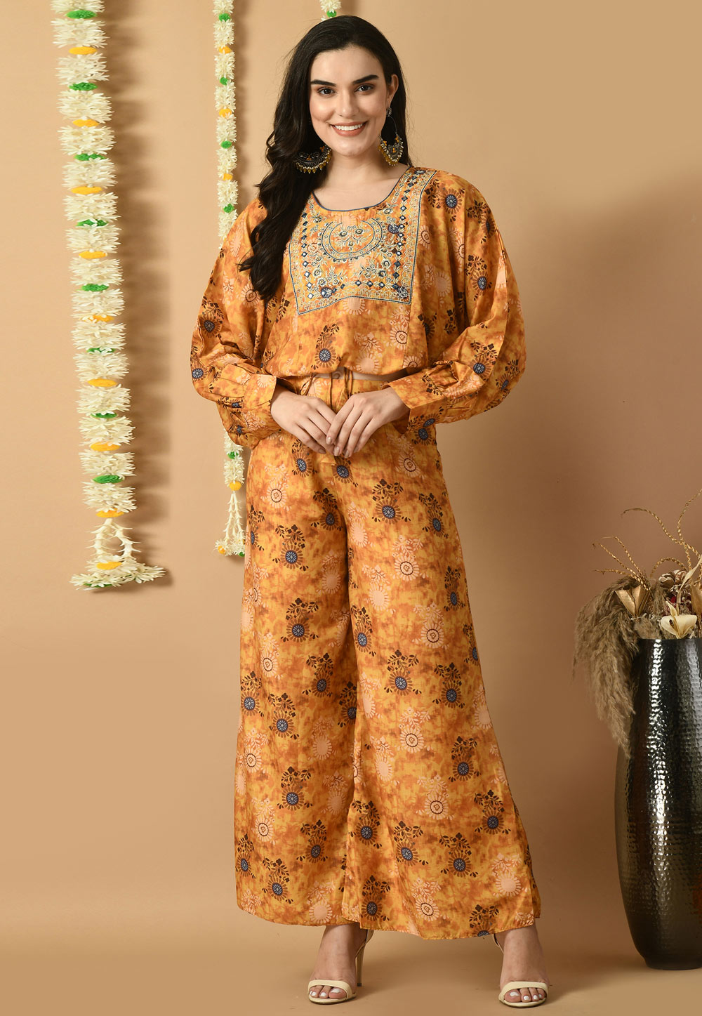 Orange Muslin Printed Co-Ords Set 305476