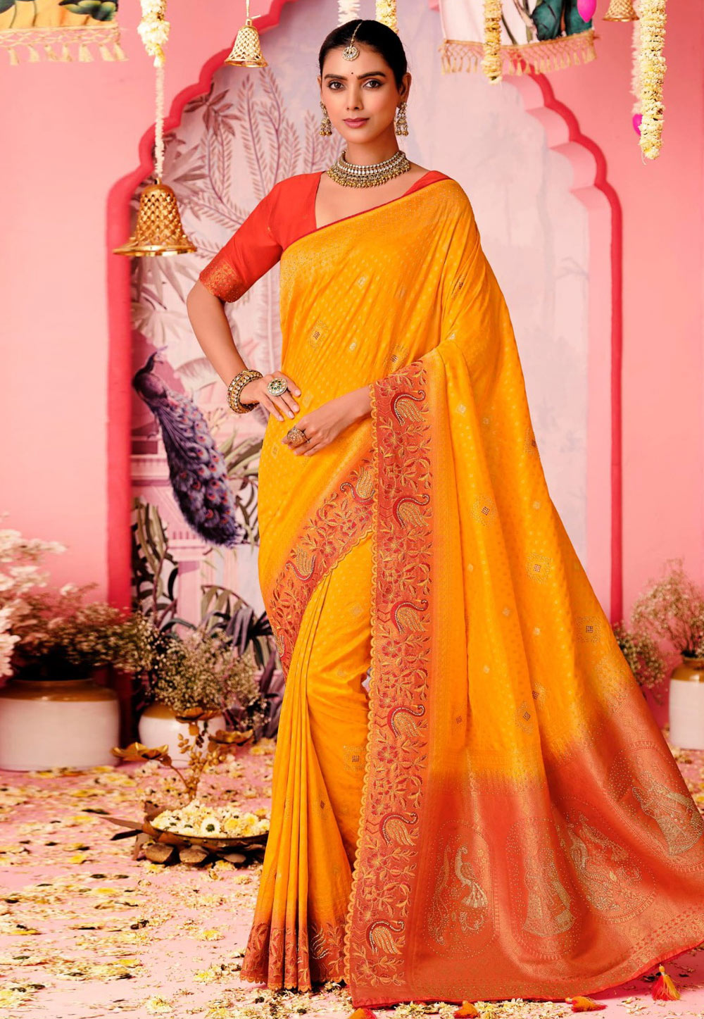 Orange Nylon Saree With Blouse 306170