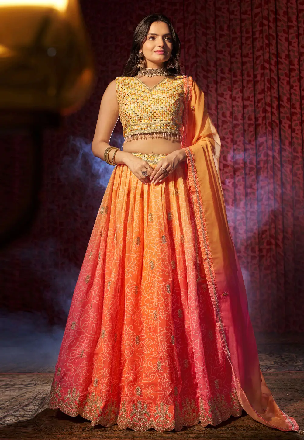 Orange Organza Circular Lehenga Choli 295705