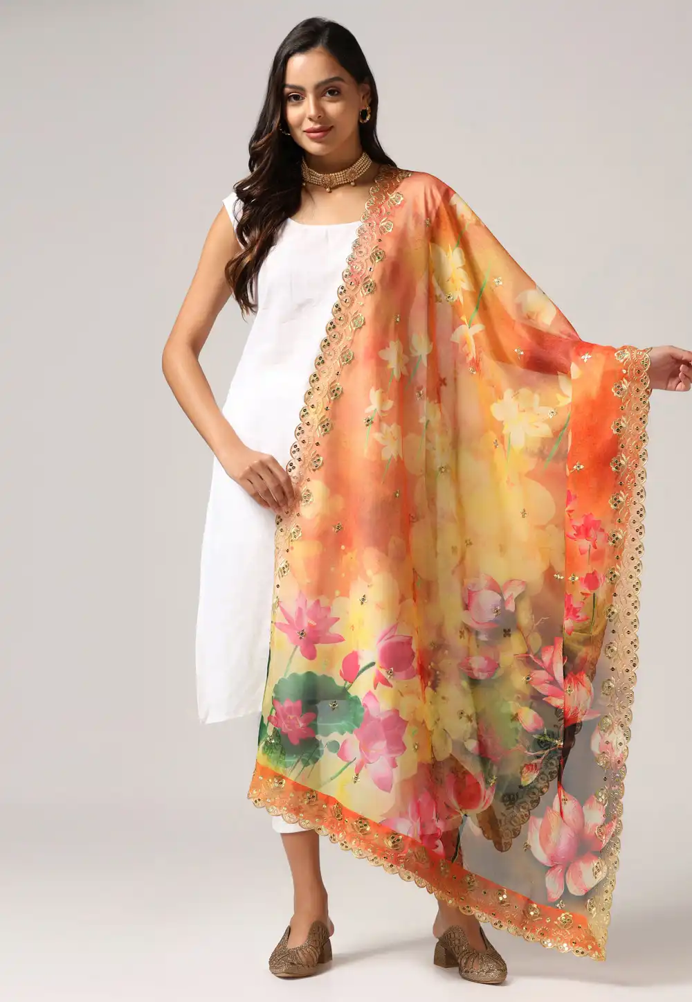 Orange Organza Dupatta 292191