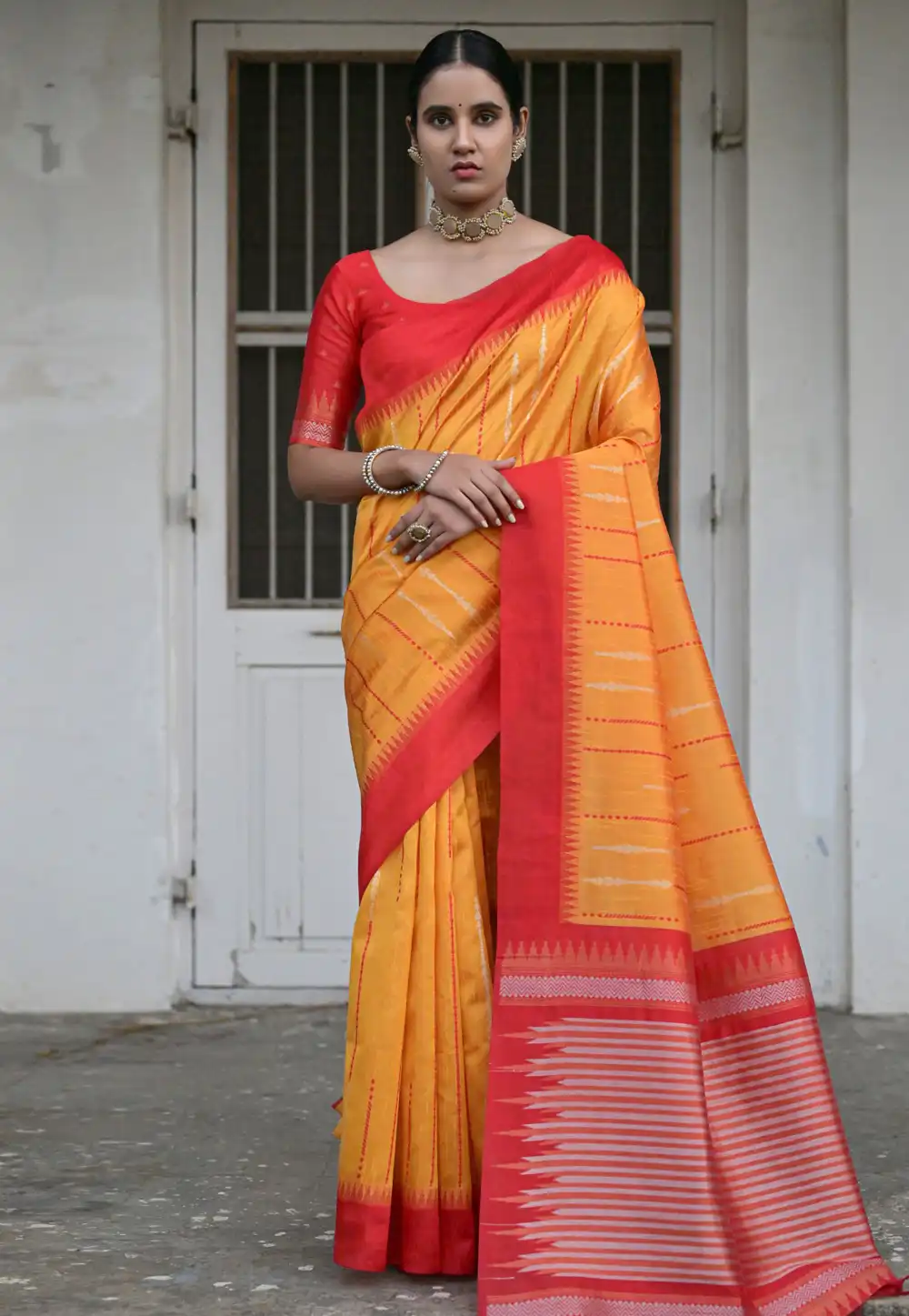 Orange Raw Silk Saree With Blouse 290843