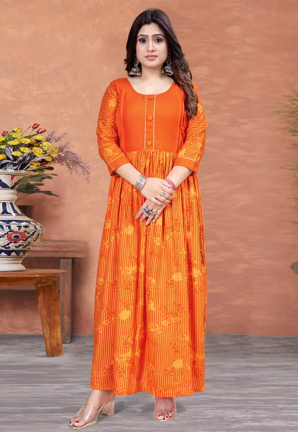 Orange Rayon Gown 298343