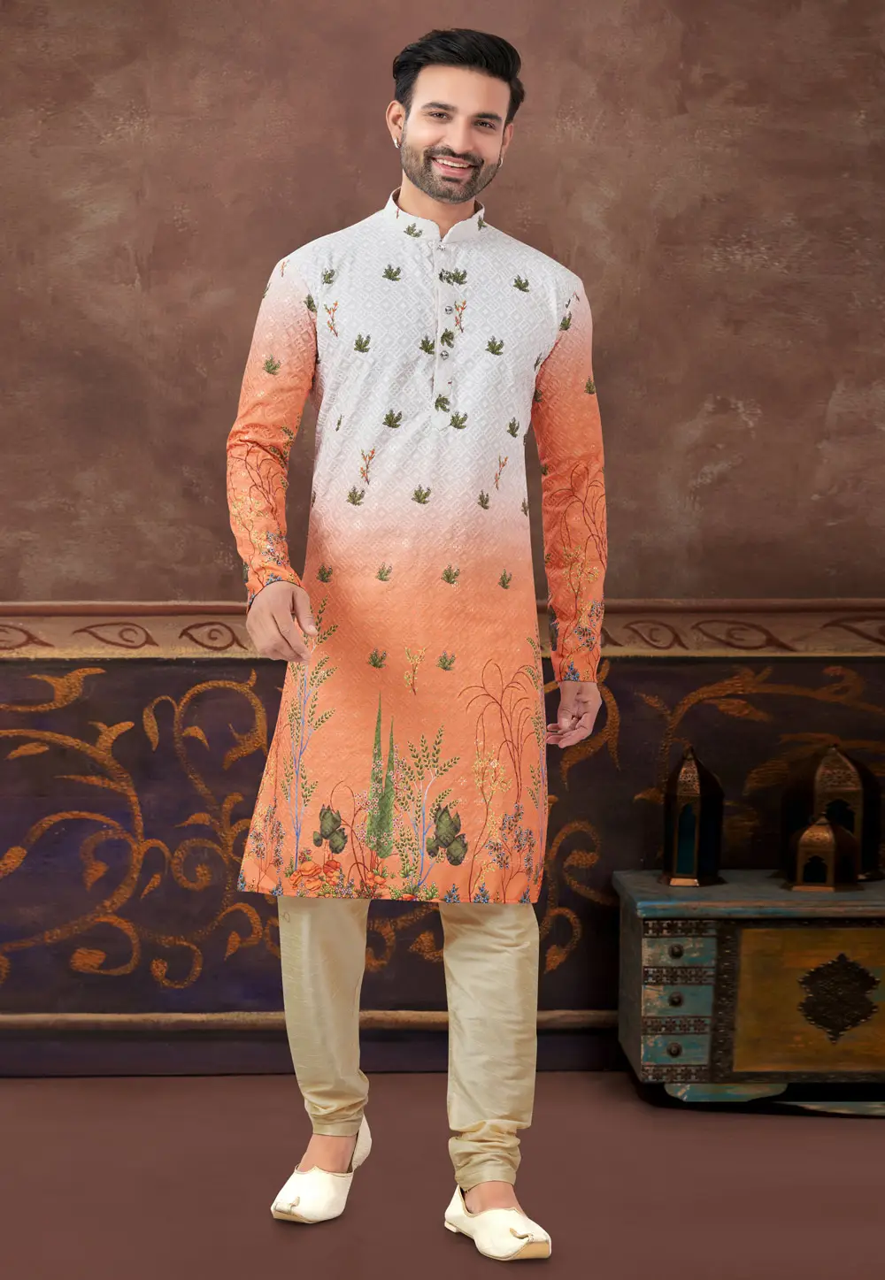 Orange Rayon Kurta Pajama 296883