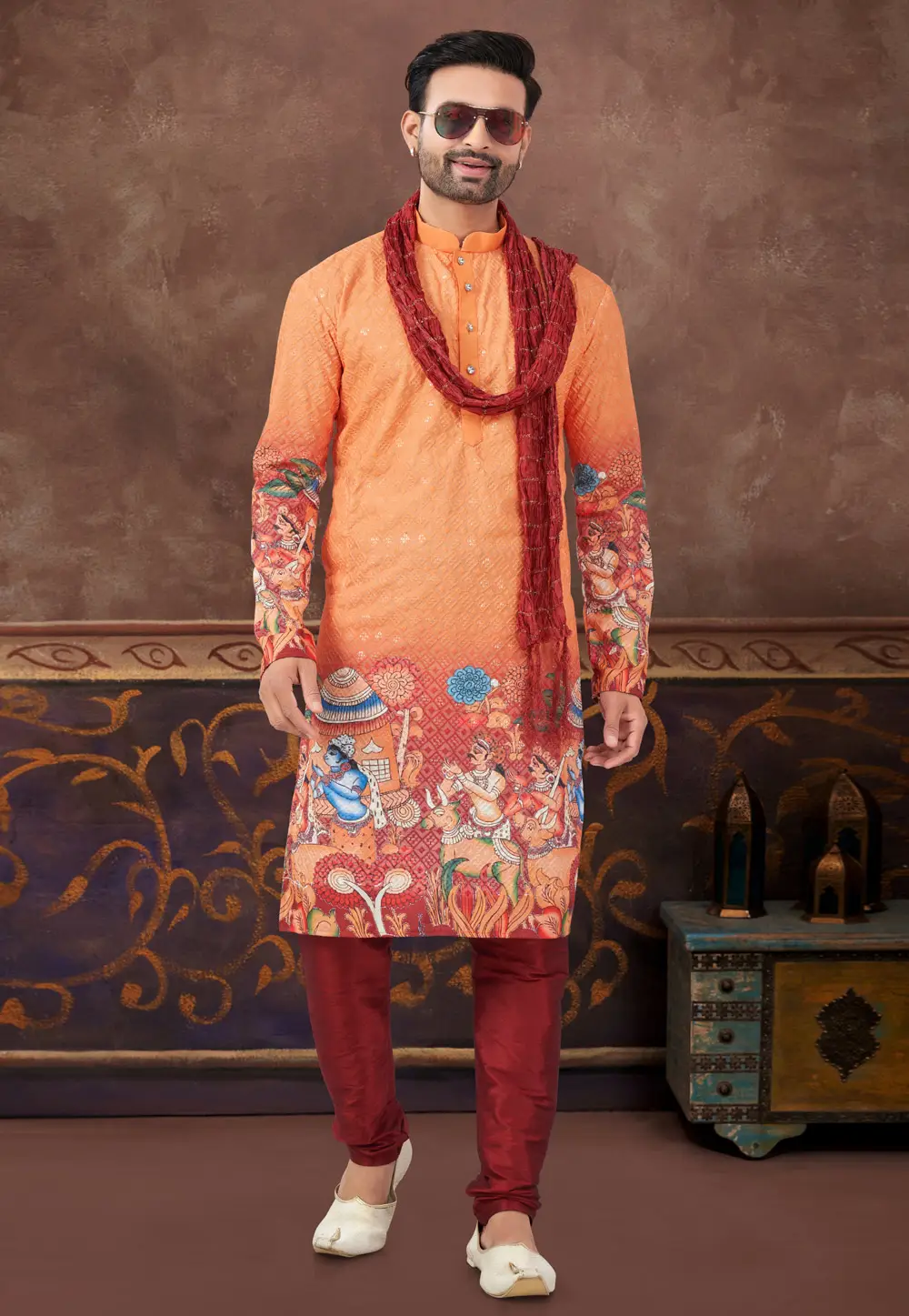 Orange Rayon Kurta Pajama 296884