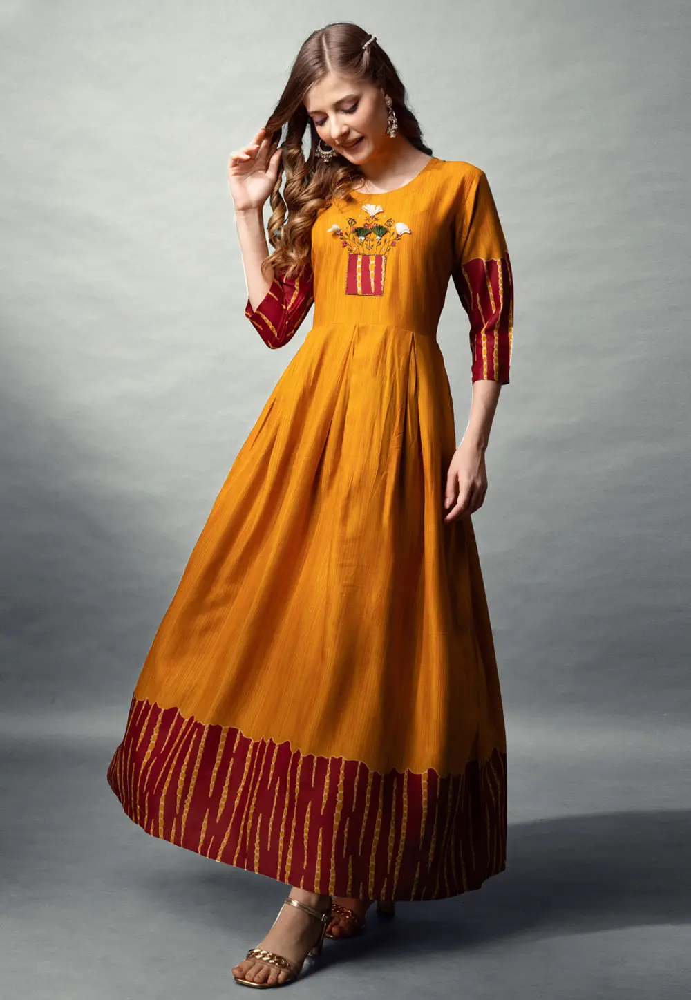 Orange Rayon Long Kurti 298447