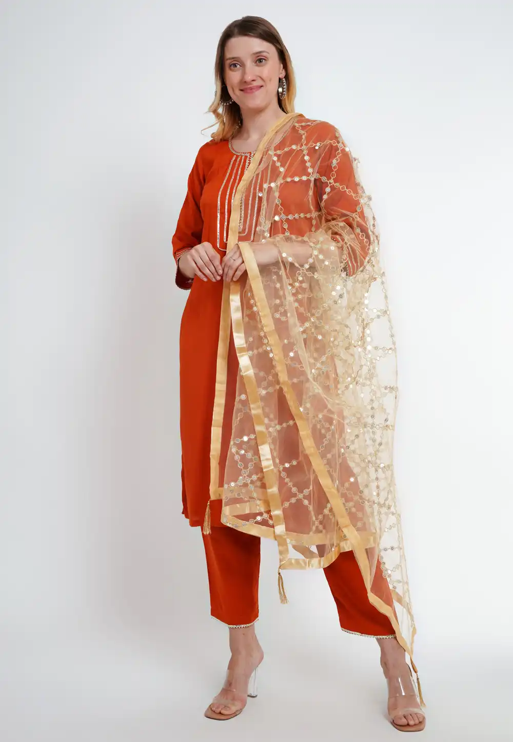 Orange Rayon Readymade Pakistani Suit 290037