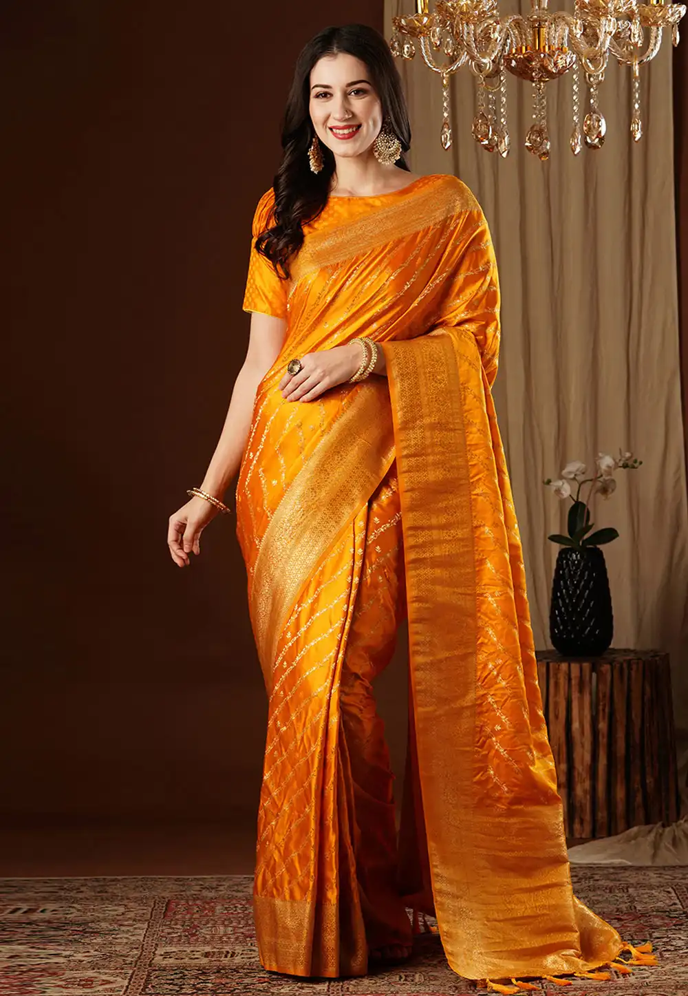 Orange Satin Silk Saree With Blouse 292701