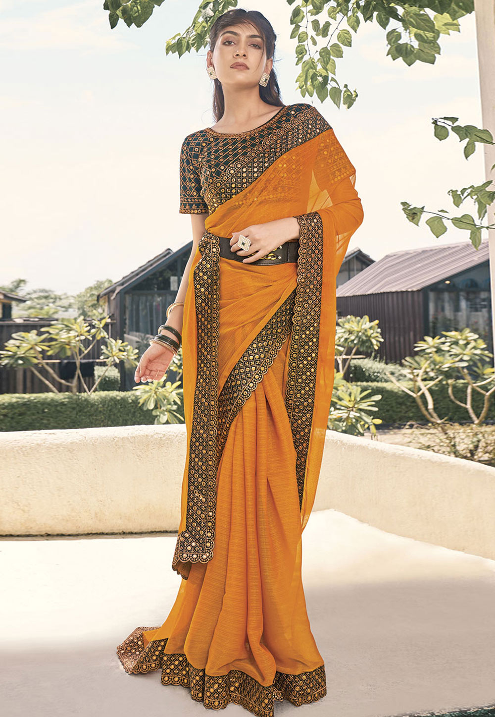 Orange Shimmer Saree With Blouse 279840