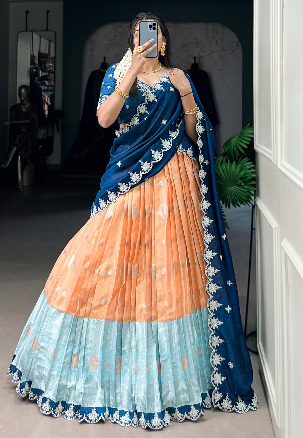 Orange Silk Circular Lehenga Choli 311077