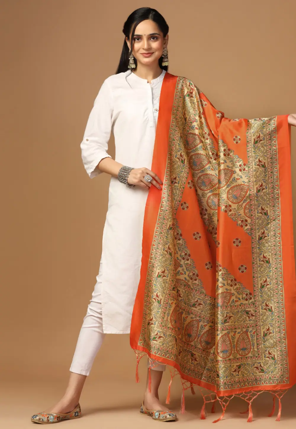 Orange Silk Dupatta 296853