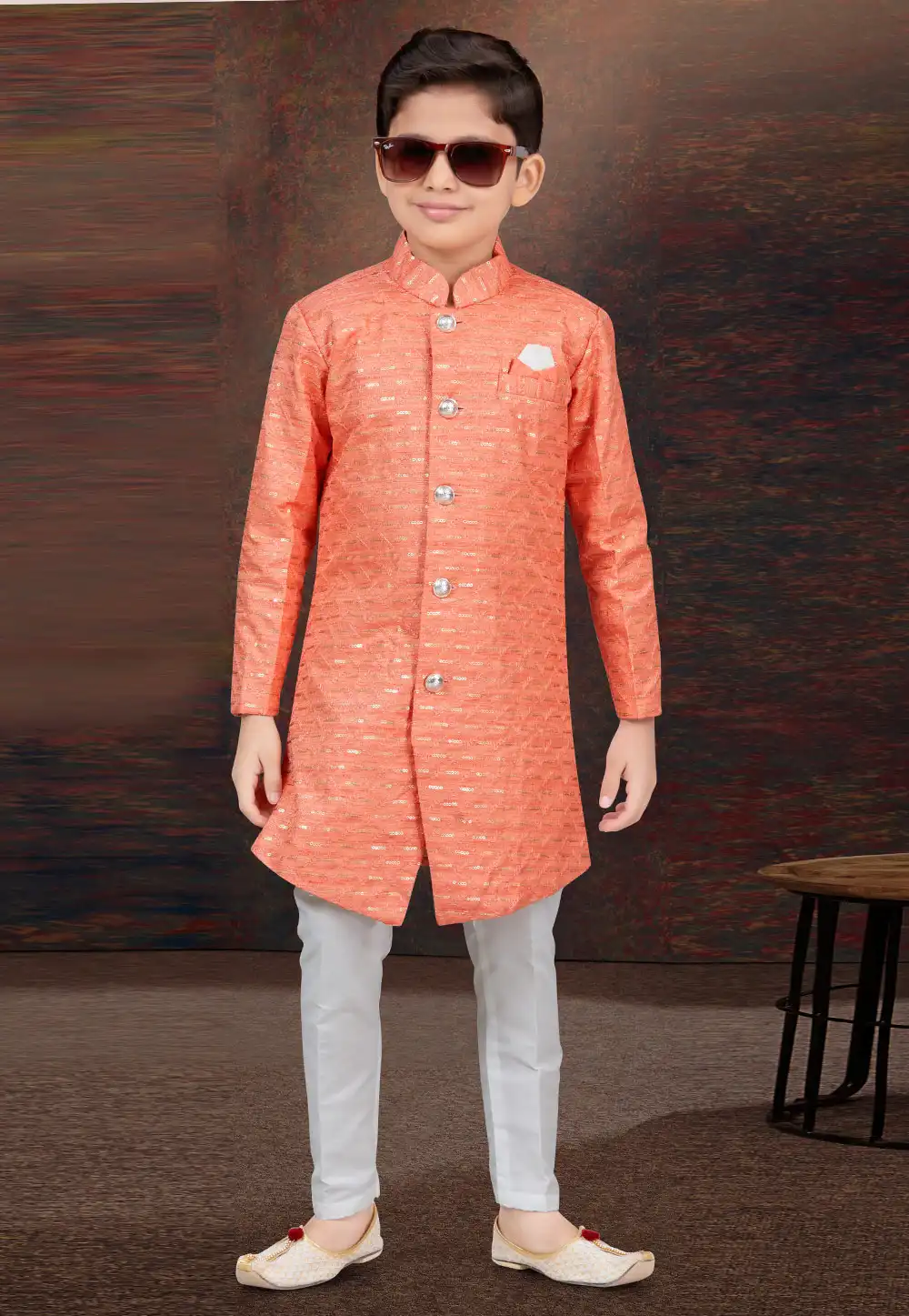 Orange Silk Kids Indo Western Sherwani 294915