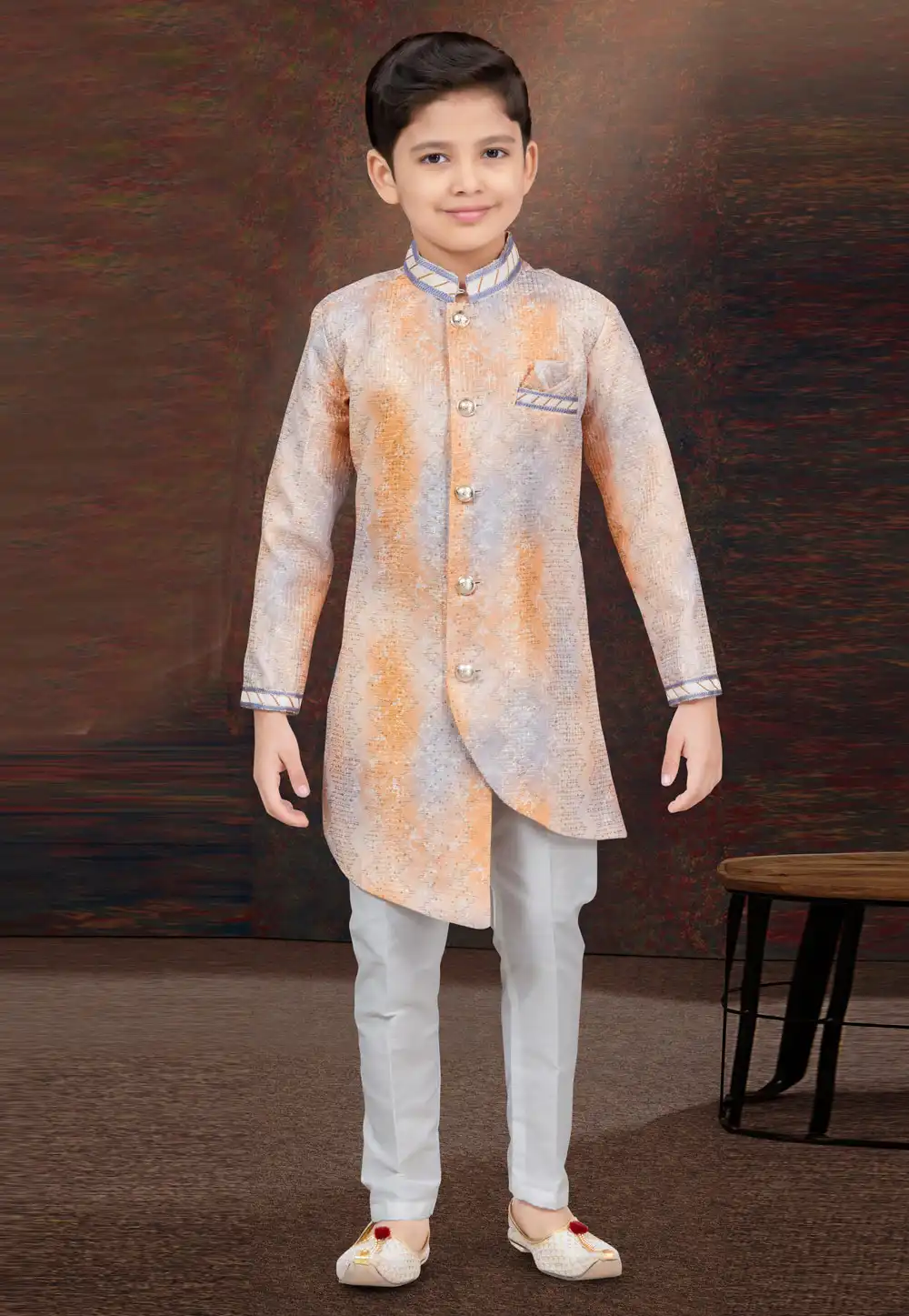 Orange Silk Kids Indo Western Sherwani 294919