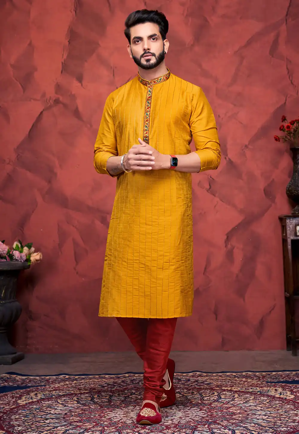 Orange Silk Kurta Pajama 288864