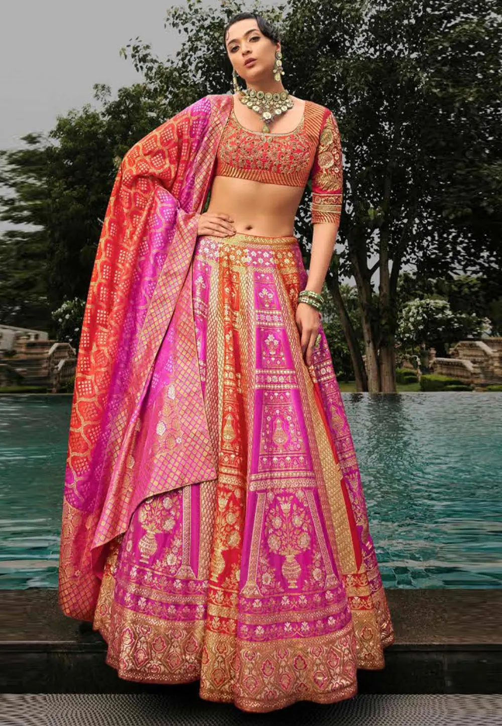 Orange Silk Lehenga Choli For Wedding 302588