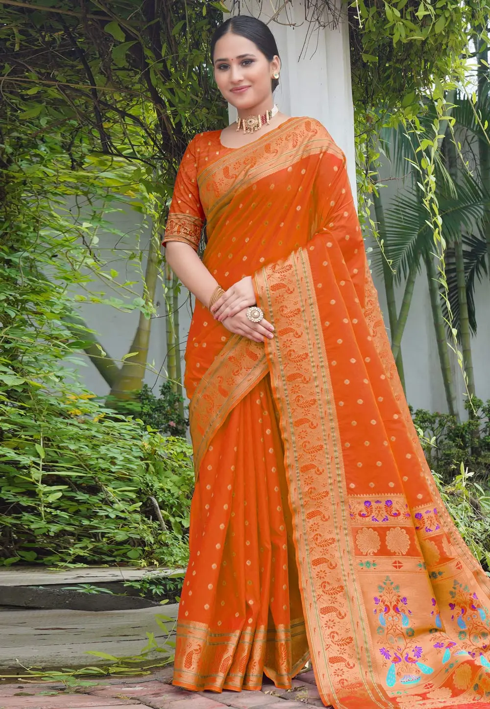 Orange Silk Paithani Saree 302517