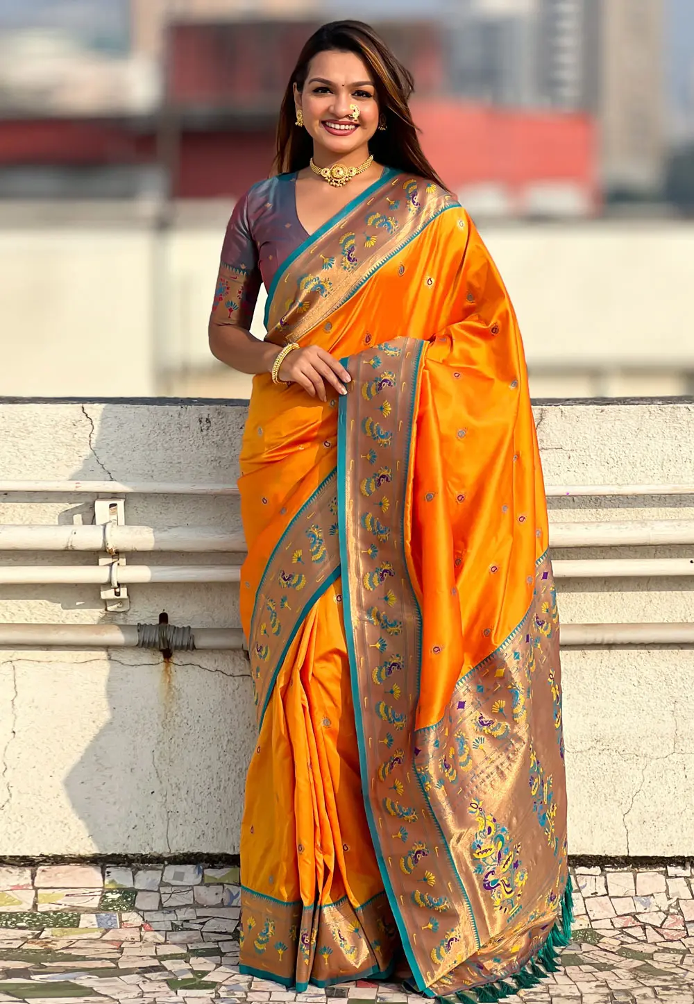 Orange Silk Paithani Saree 300081