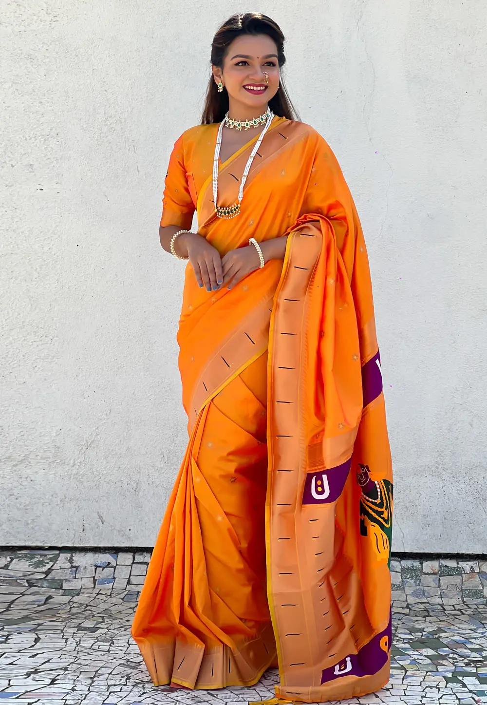 Orange Silk Paithani Saree 302242