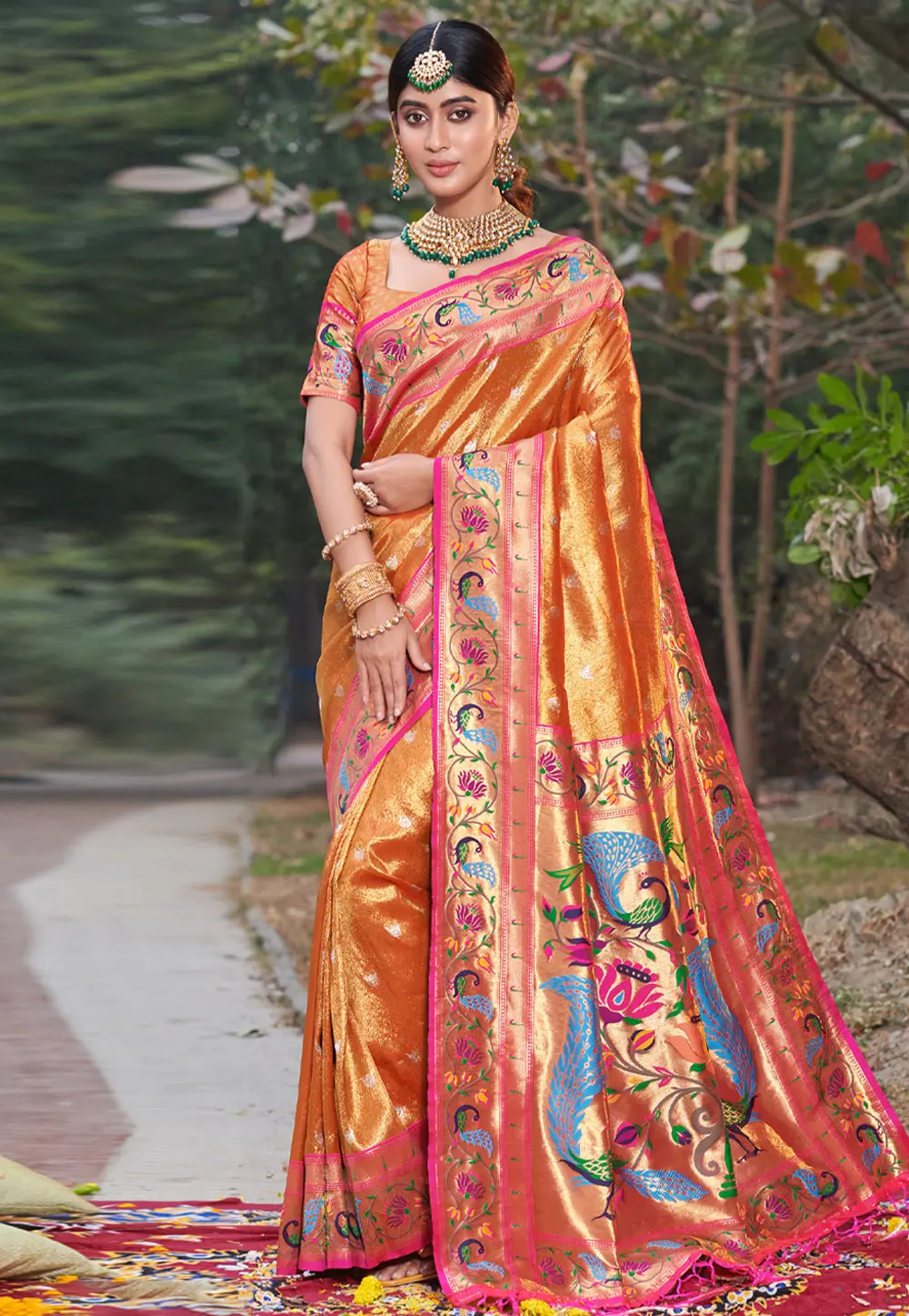 Orange Silk Paithani Saree 303111