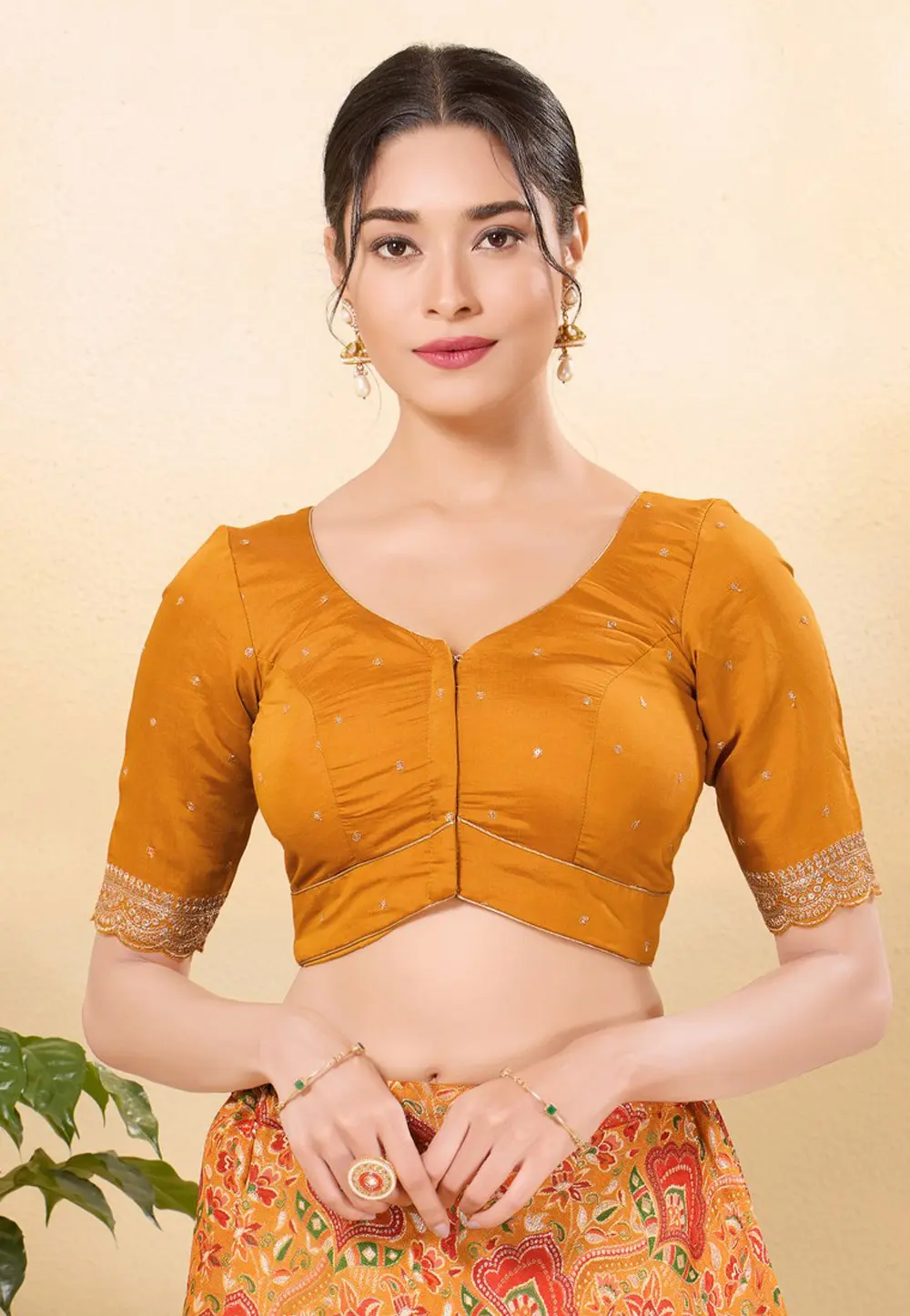 Orange Silk Readymade Blouse 298112