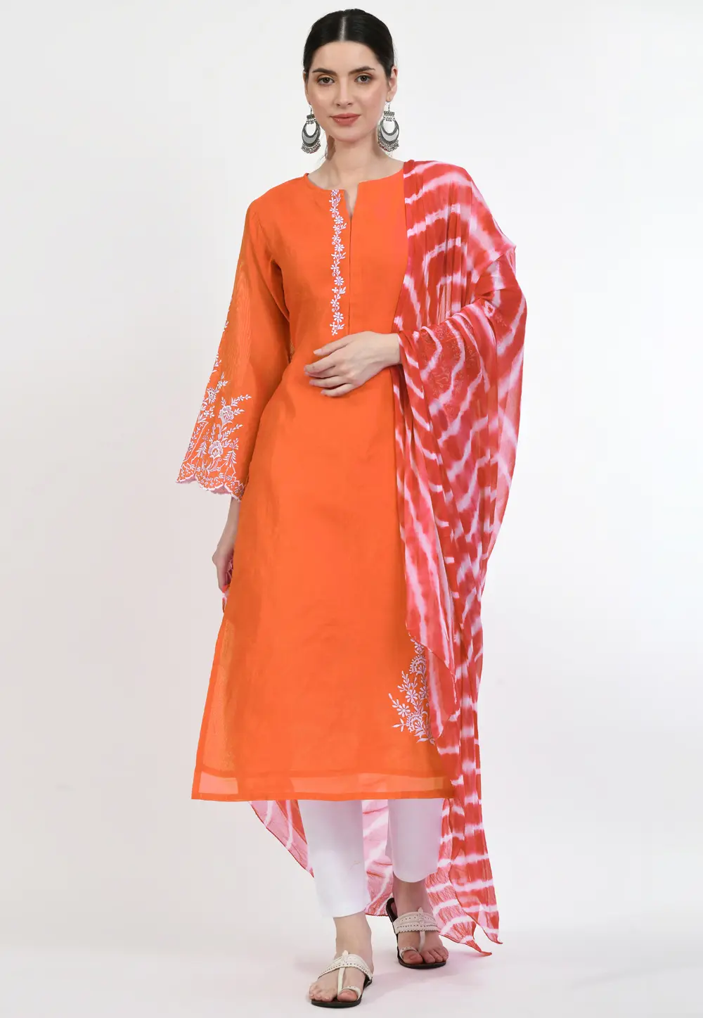 Orange Silk Readymade Pakistani Suit 299406