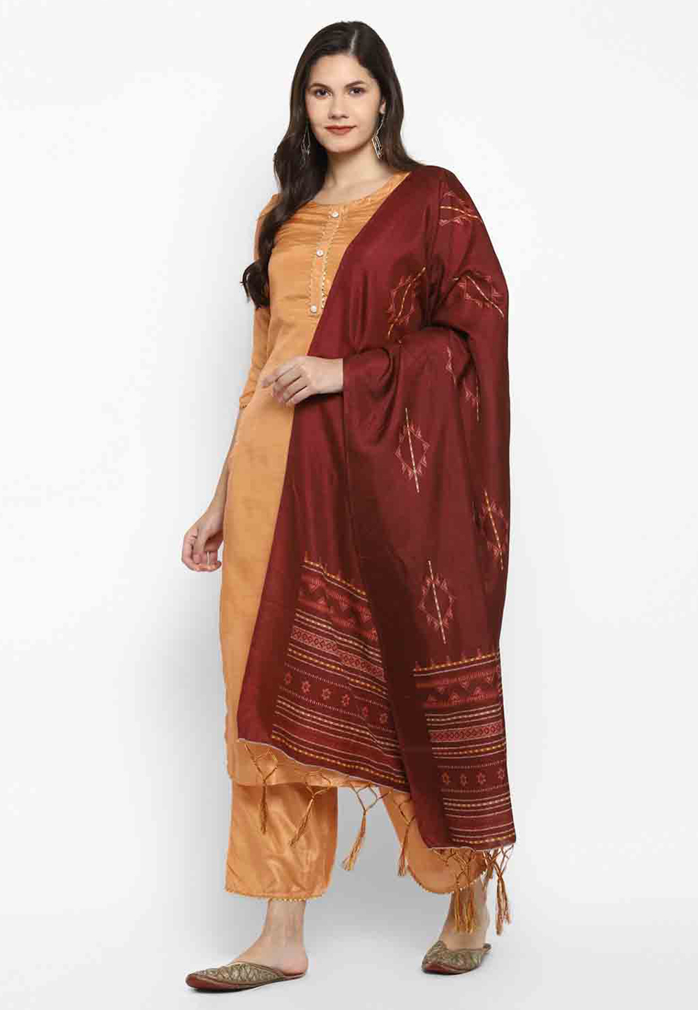 Orange Silk Readymade Pakistani Suit 280799