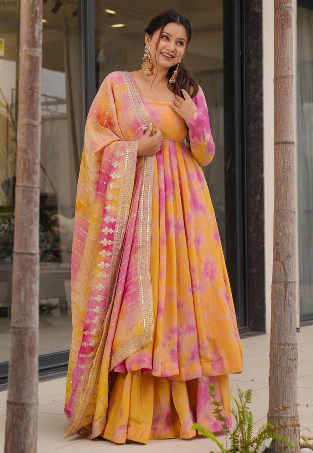 Orange Silk Readymade Palazzo Suit 310370