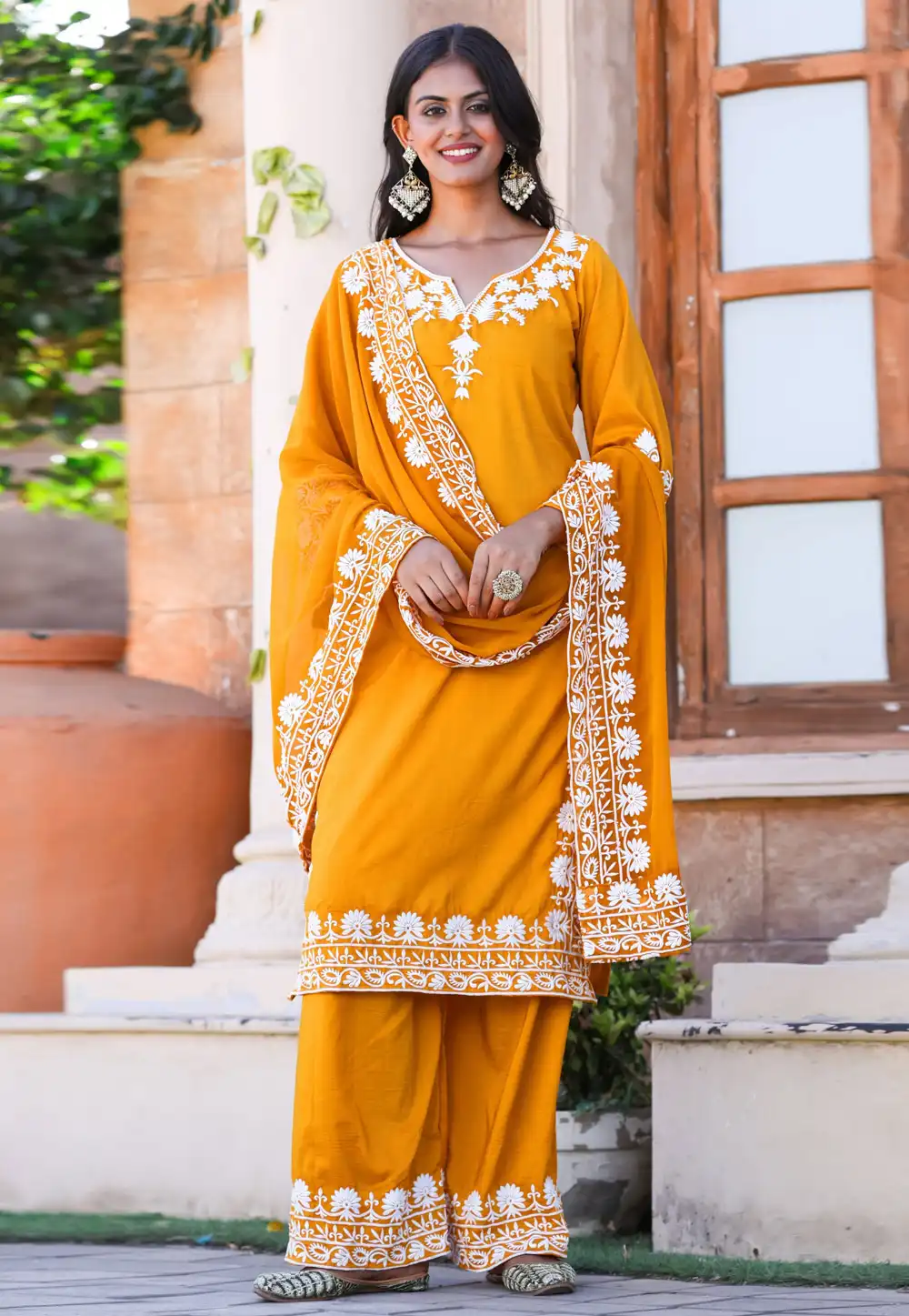 Orange Silk Readymade Palazzo Suit 290815