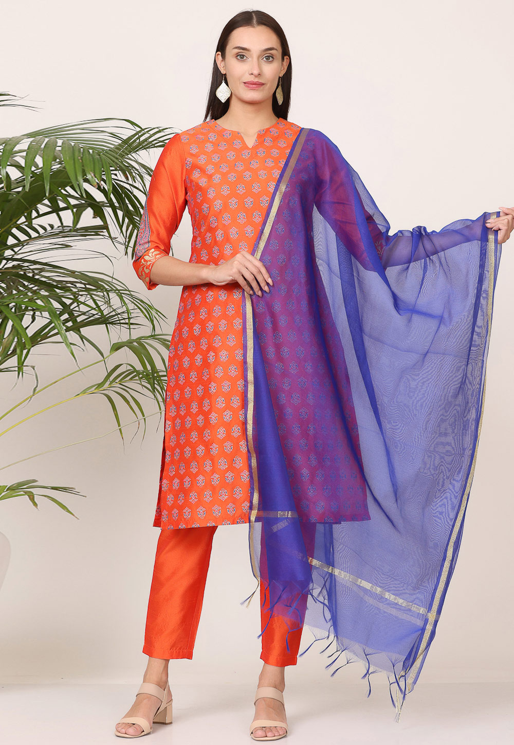 Orange Silk Readymade Pant Style Suit 305513