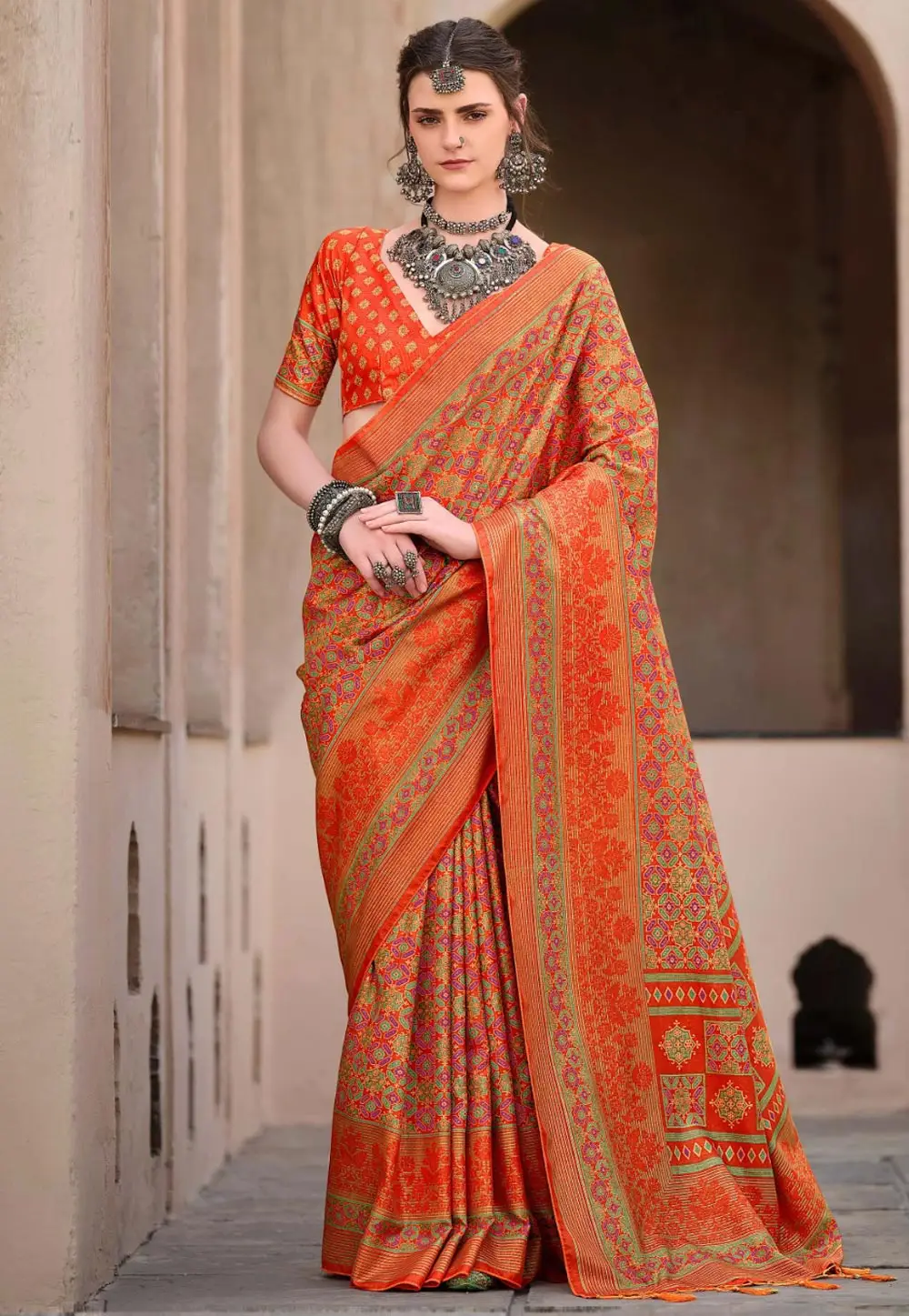 Orange Silk Saree With Blouse 295847