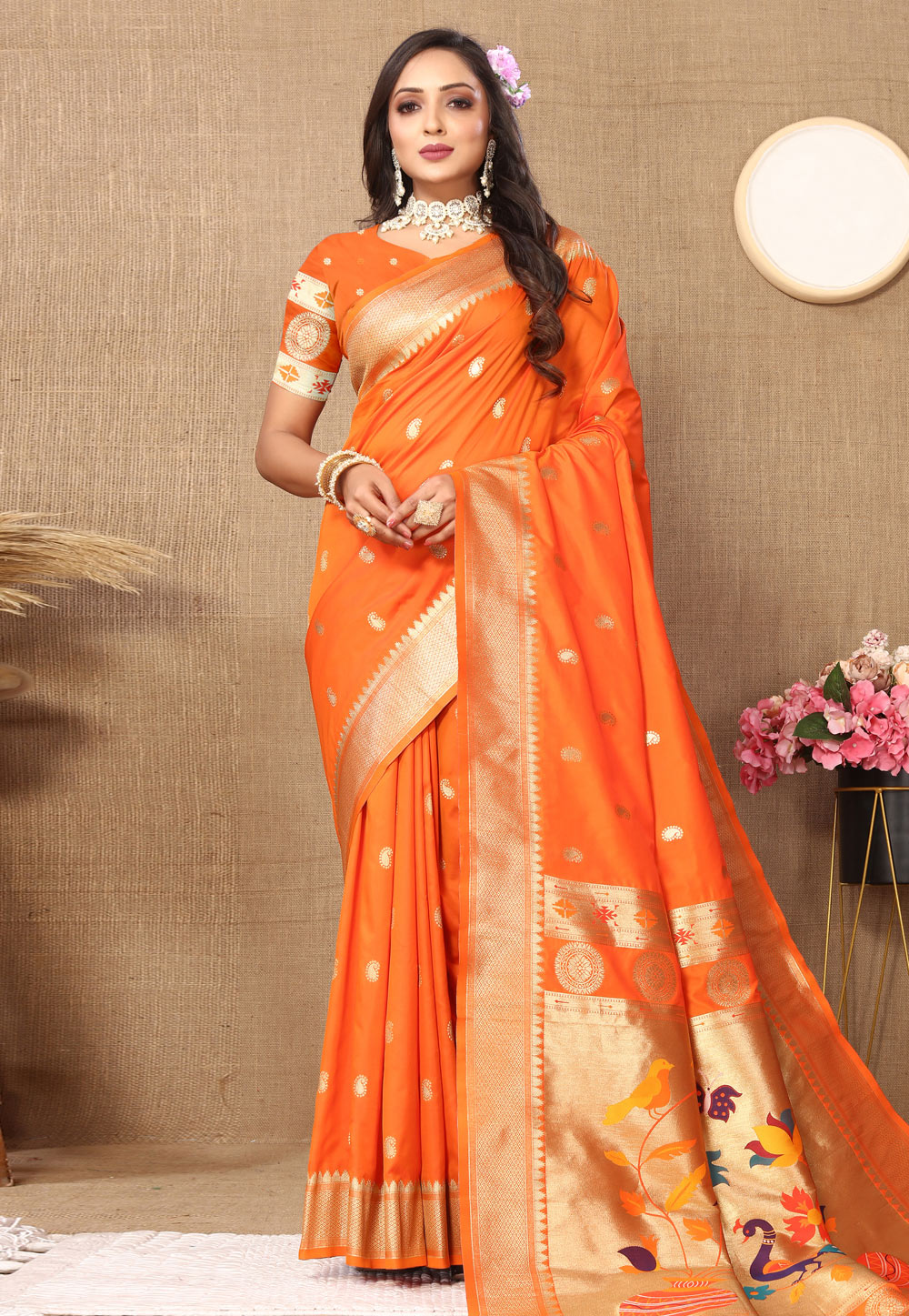 Orange Silk Saree With Blouse 286292