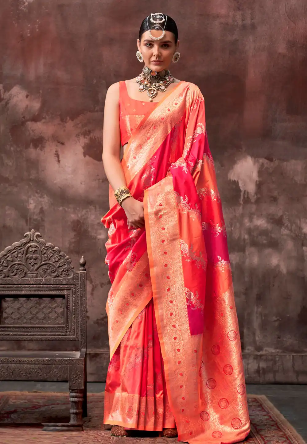 Orange Silk Saree With Blouse 293046