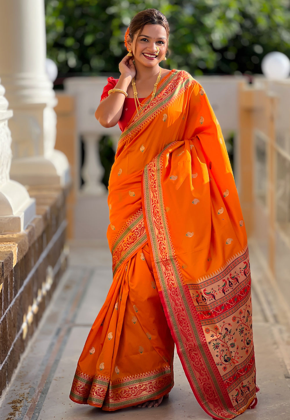 Orange Silk Saree With Blouse 309230