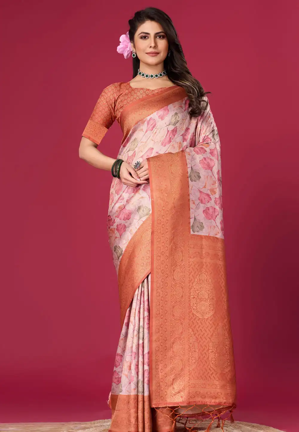 Orange Silk Saree With Blouse 289324