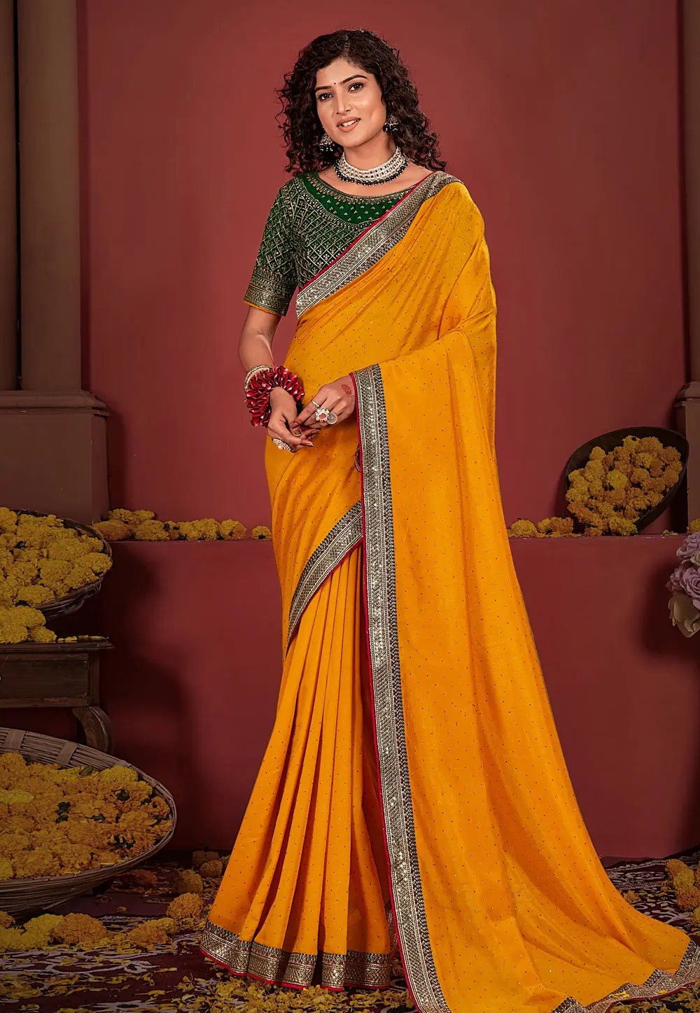 Orange Silk Saree With Blouse 299117