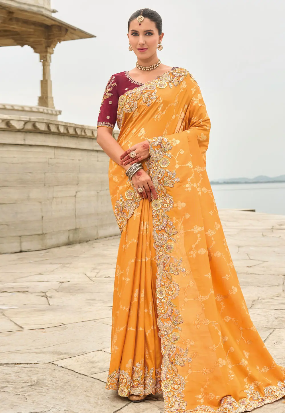 Orange Silk Saree With Blouse 303290