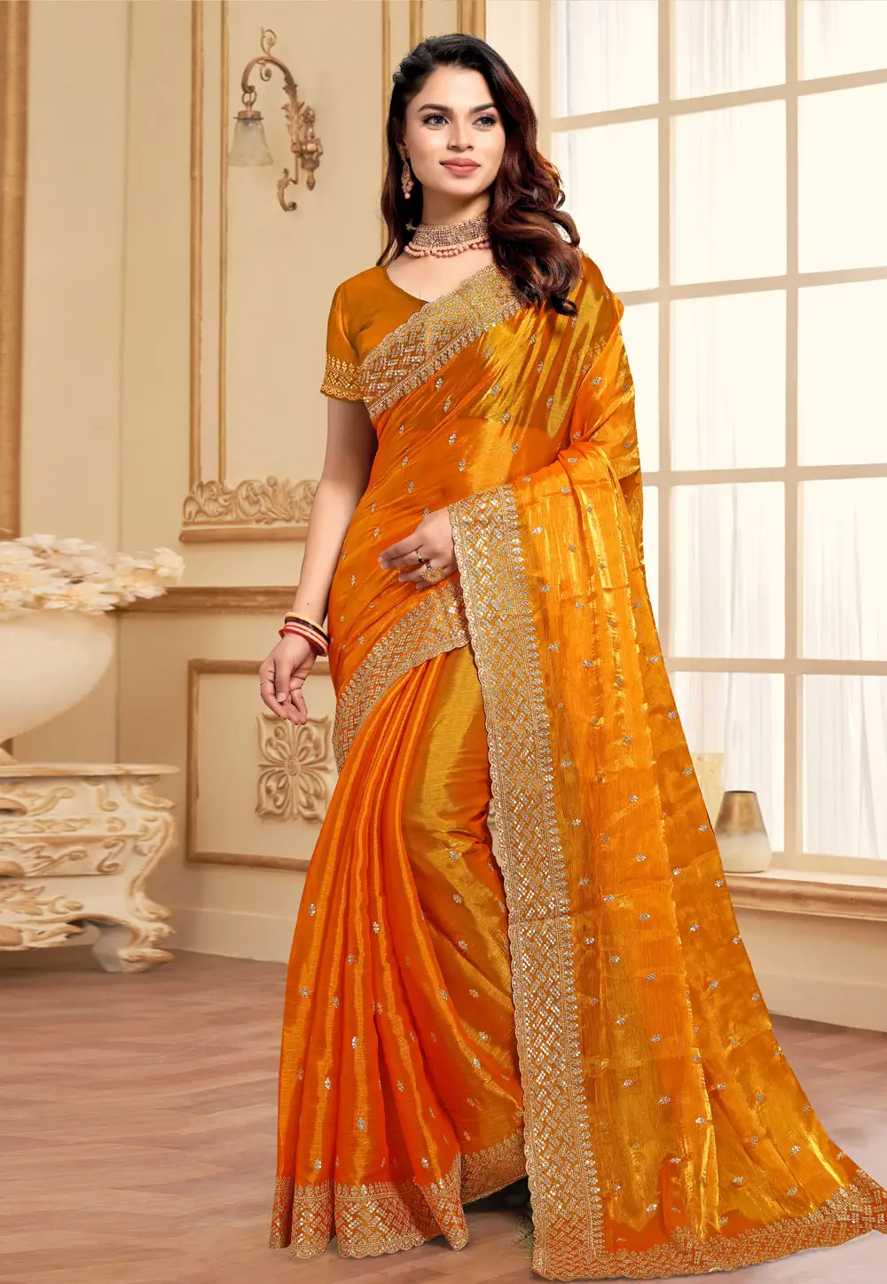 Orange Silk Saree With Blouse 295738