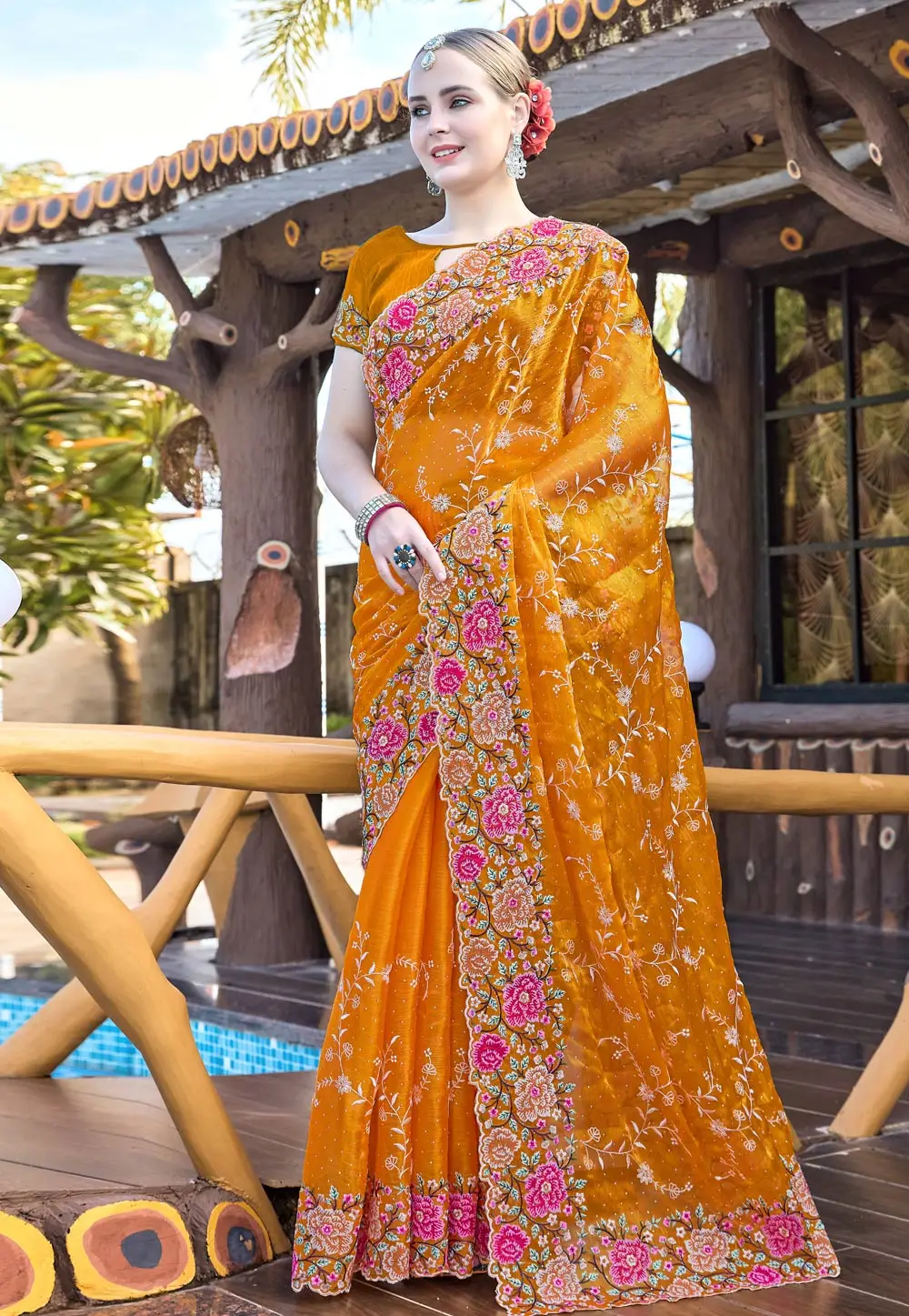 Orange Silk Saree With Blouse 297242