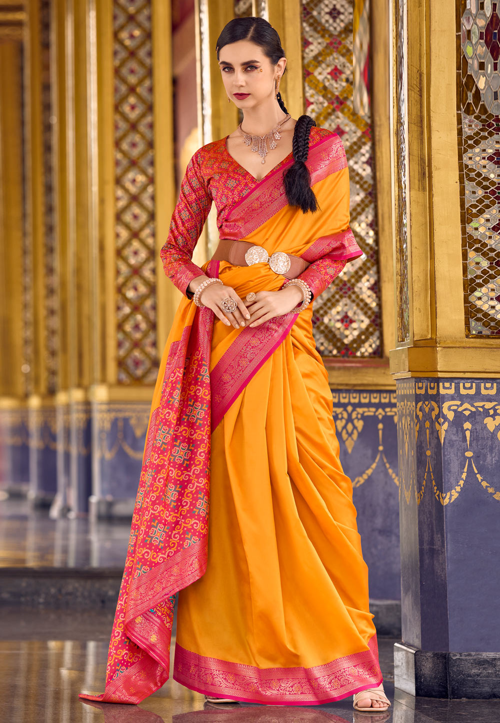 Orange Silk Saree With Blouse 311012