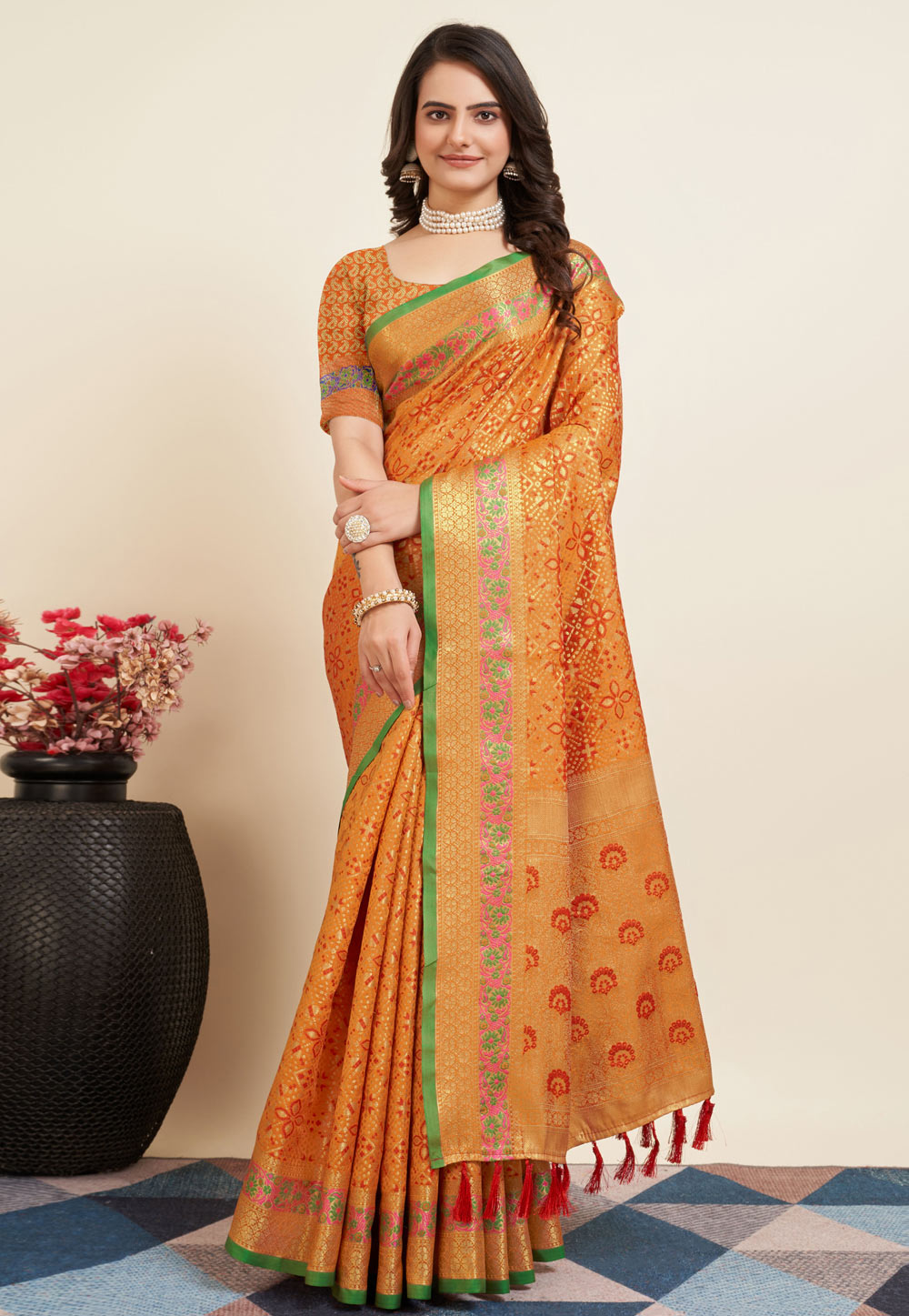 Orange Silk Saree With Blouse 284176