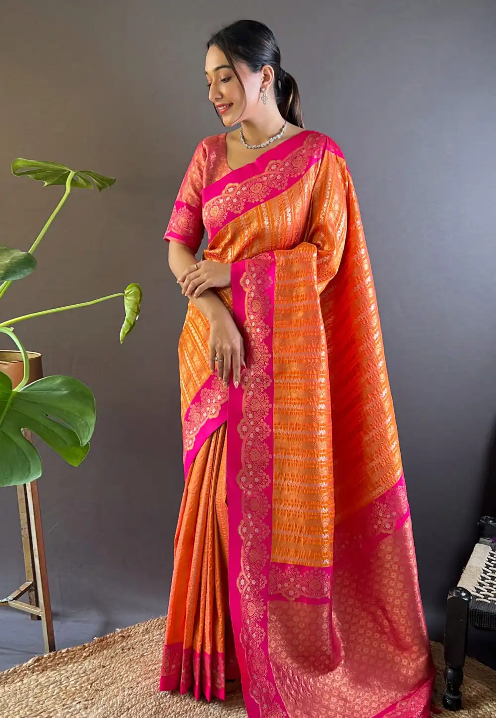 Orange Silk Saree With Blouse 292691