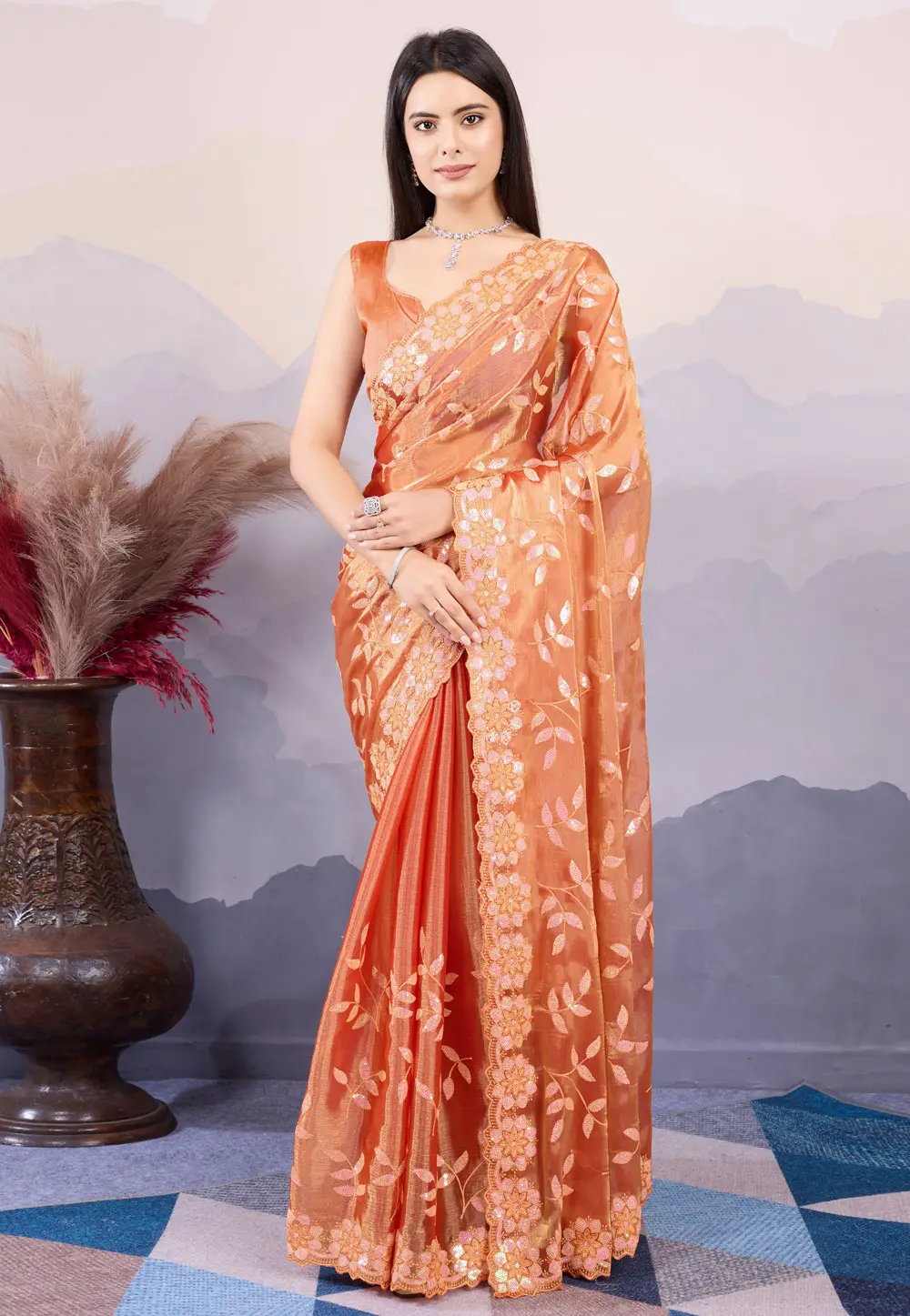 Orange Silk Saree With Blouse 295539