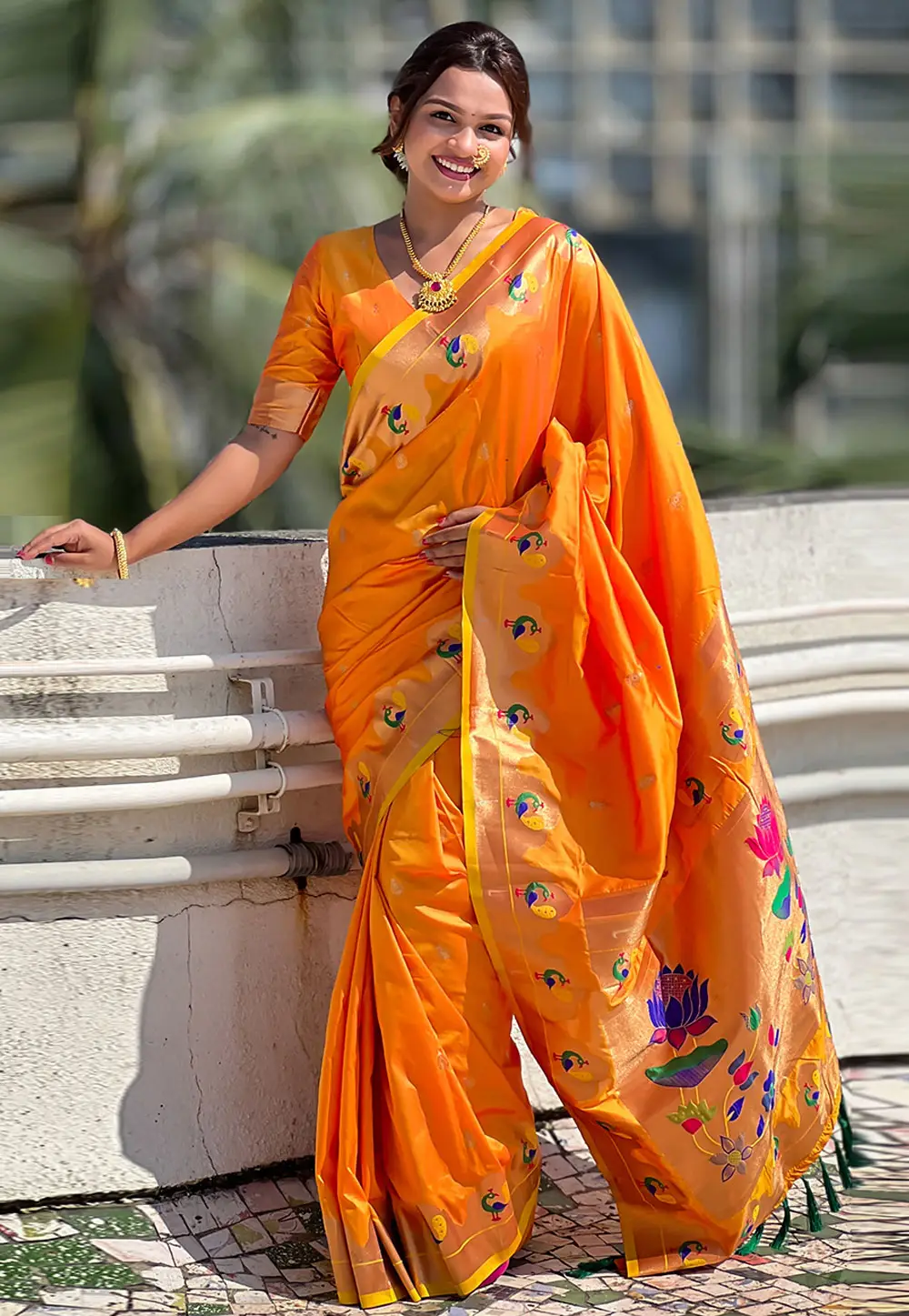 Orange Silk Saree With Blouse 296532